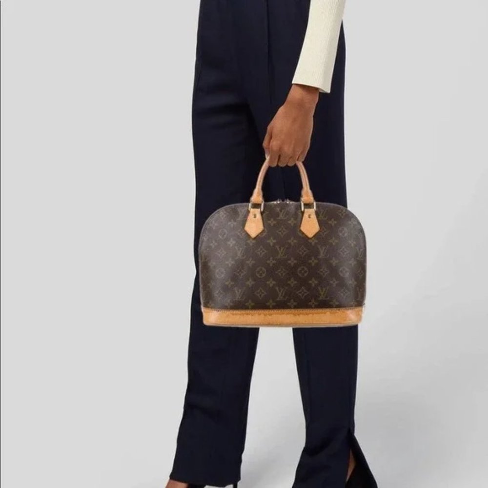 Vintage Louis Vuitton Alma Monogram Leather Handbag Satchel Brown Tan Gold EUC - Picture 2 of 15